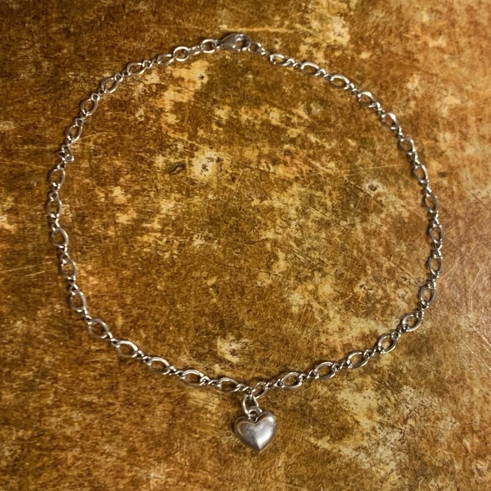 James Avery Twist Ankle Bracelet Sterling Silver with Heart Charm 10 Inches